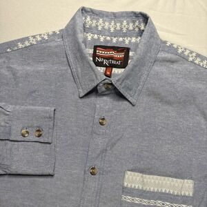 No Retreat Men's Chambray Button Up Long Sleeve Shirt Medium Aztec Southwestern